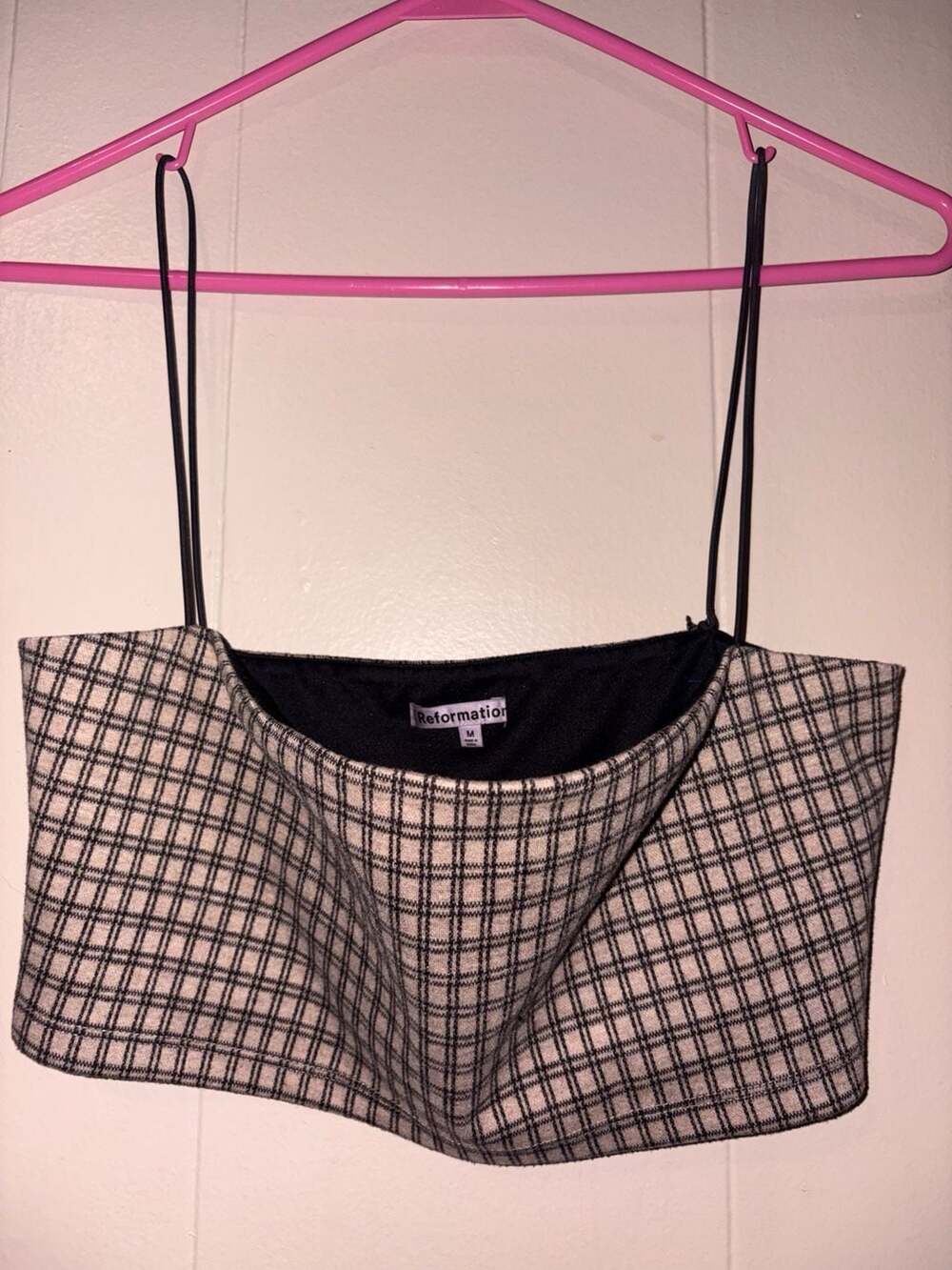 Reformation Genevieve Strappy Check Crop Top